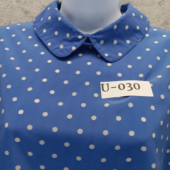 Forever 21 Womens Size M Blue Polka Dot Short Sleeve Peter Pan Collar Blouse Top - Picture 10 of 10